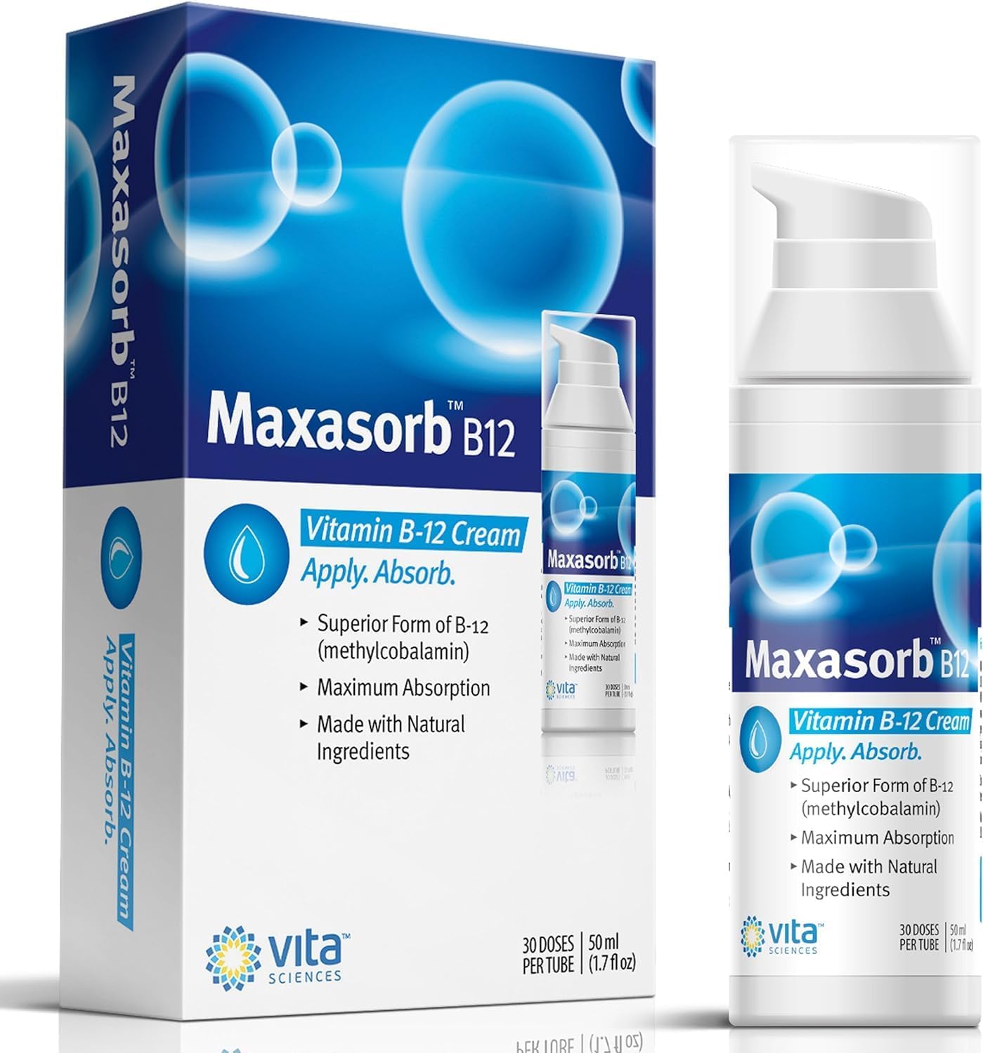 Pack of 3 Vita Sciences Maxasorb B12 Vitamin B-12 Cream 1000 mcg: Topical Methylcobalamin for Energy, Health, & Skin