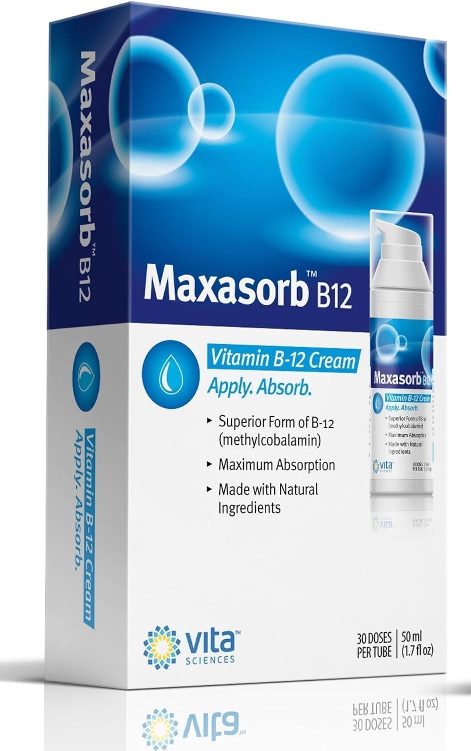 Pack of 3 Vita Sciences Maxasorb B12 Vitamin B-12 Cream 1000 mcg: Topical Methylcobalamin for Energy, Health, & Skin
