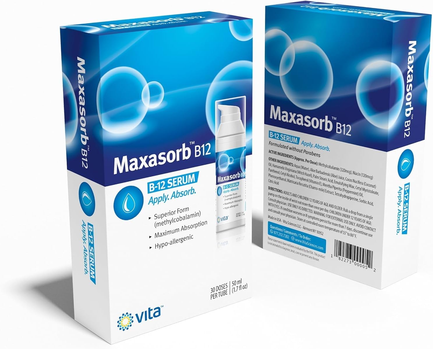 Pack of 3 Vita Sciences Maxasorb B12 Vitamin B-12 Cream 1000 mcg: Topical Methylcobalamin for Energy, Health, & Skin