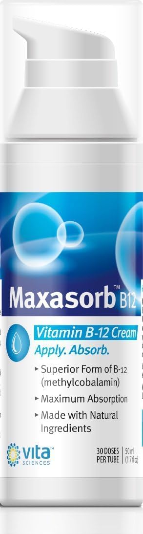 Pack of 3 Vita Sciences Maxasorb B12 Vitamin B-12 Cream 1000 mcg: Topical Methylcobalamin for Energy, Health, & Skin