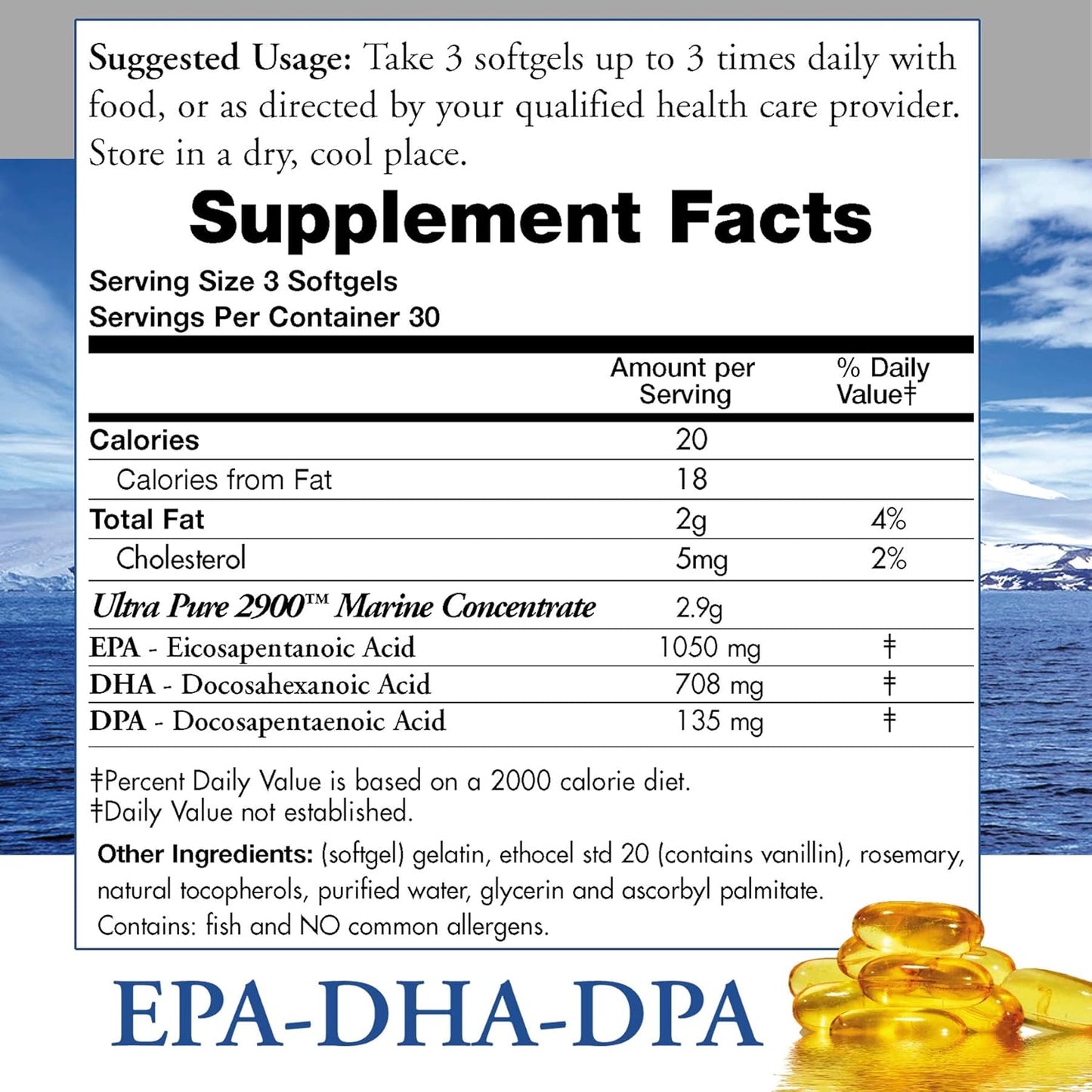 Pack of 3 Wild Caught Omega 3 2,900 Milligrams from ecostream Naturals
