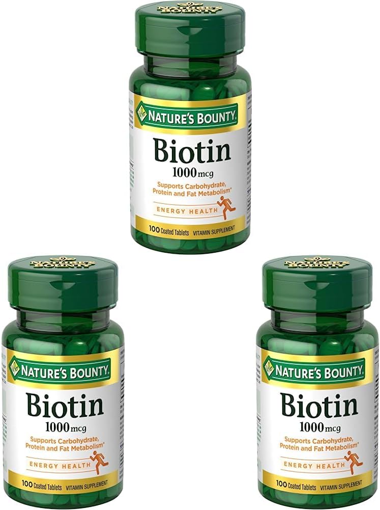 Pack of 300 Nature's Bounty Biotin 1000 mcg Vitamin Supplement Tablets for Healthy Hair, Skin, Nails, and Metabolism Boost