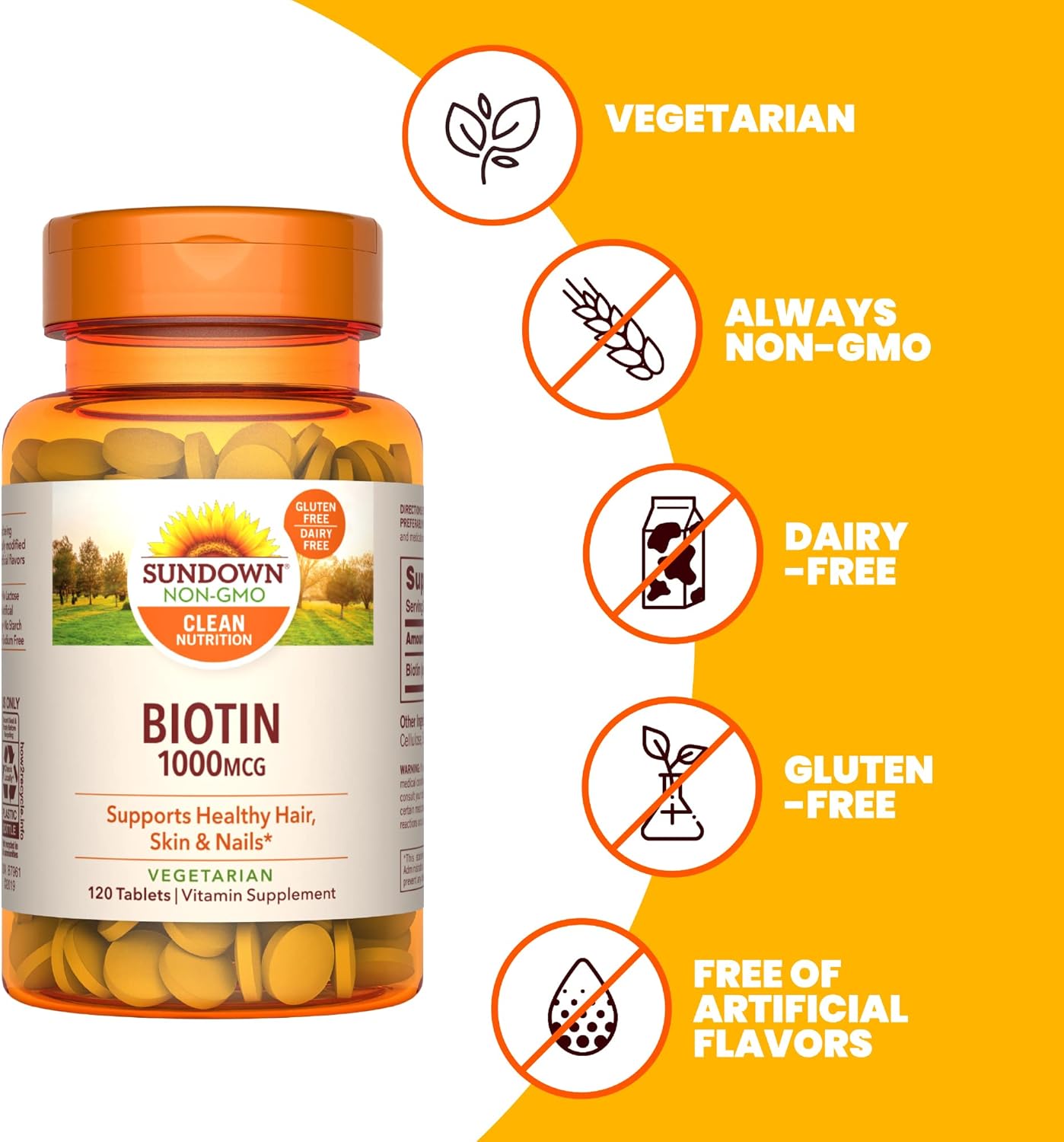 Pack of 360 Tablets Sundown Biotin 1000mcg for Healthy Hair, Skin, and Nails