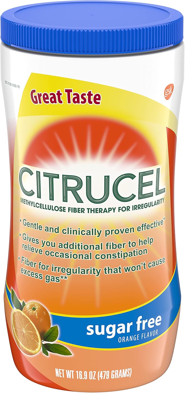Pack of 4 Citrucel Sugar Free Orange Flavor Fiber Therapy Powder, 16.9 oz for Regularity