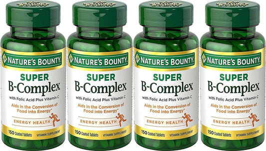 Pack of 4 Nature's Bounty B-Complex with Folic Acid Plus Vitamin C Tablets 150 Each for Immune Support