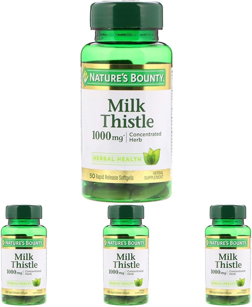 Pack of 4 Nature's Bounty Milk Thistle 1000mg Herbal Supplement Softgels - 50 CT