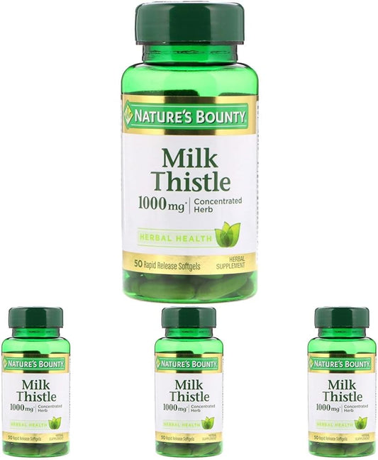 Pack of 4 Nature's Bounty Milk Thistle 1000mg Herbal Supplement Softgels - 50 CT