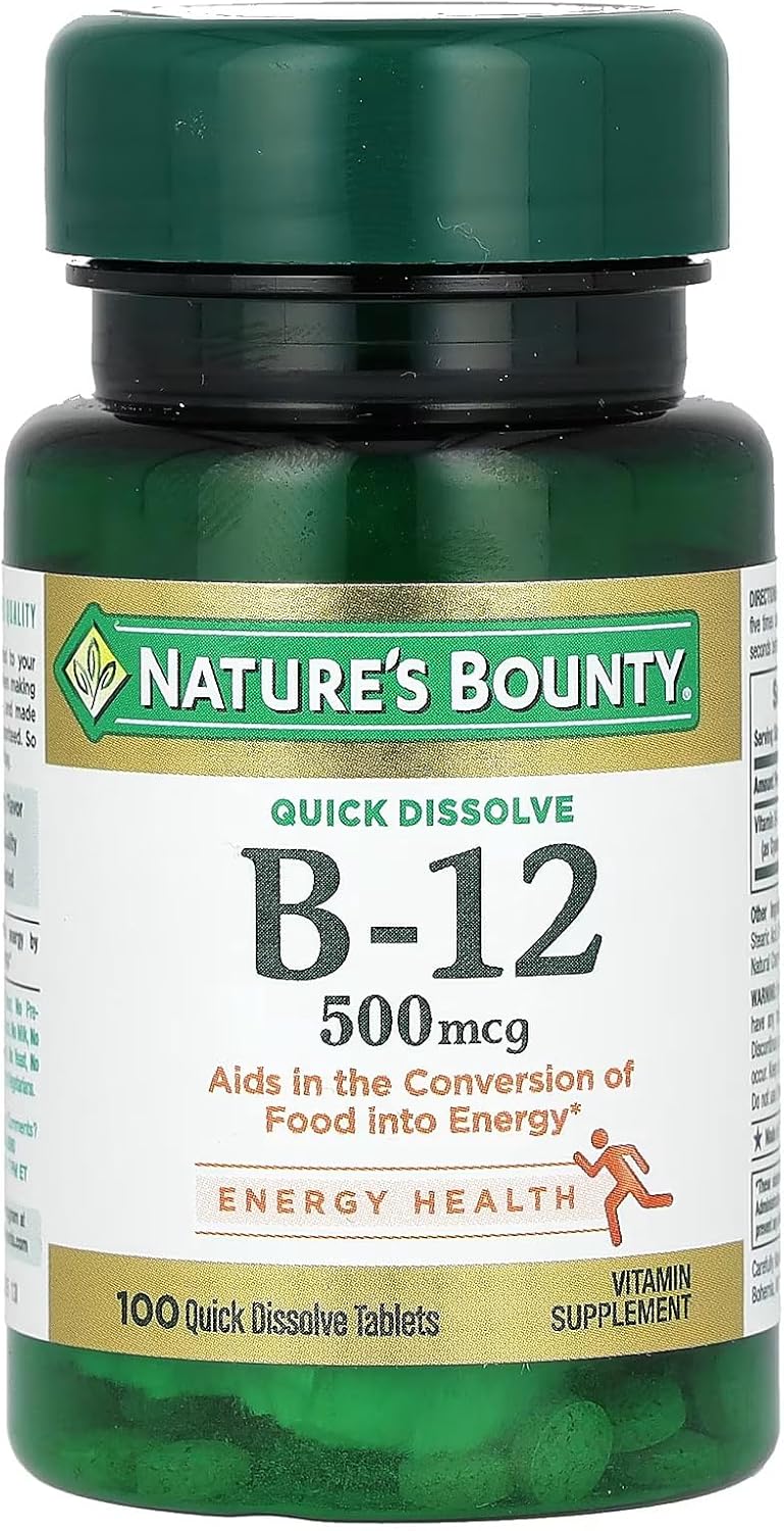 Pack of 4 Nature's Bounty Vitamin B-12 500 mcg, 100 Tablets