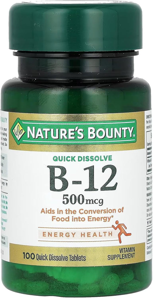 Pack of 4 Nature's Bounty Vitamin B-12 500 mcg, 100 Tablets