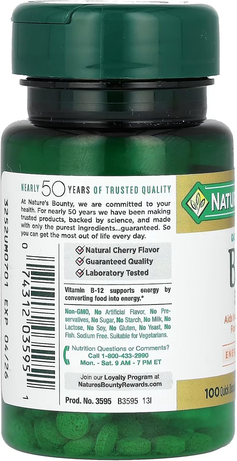 Pack of 4 Nature's Bounty Vitamin B-12 500 mcg, 100 Tablets