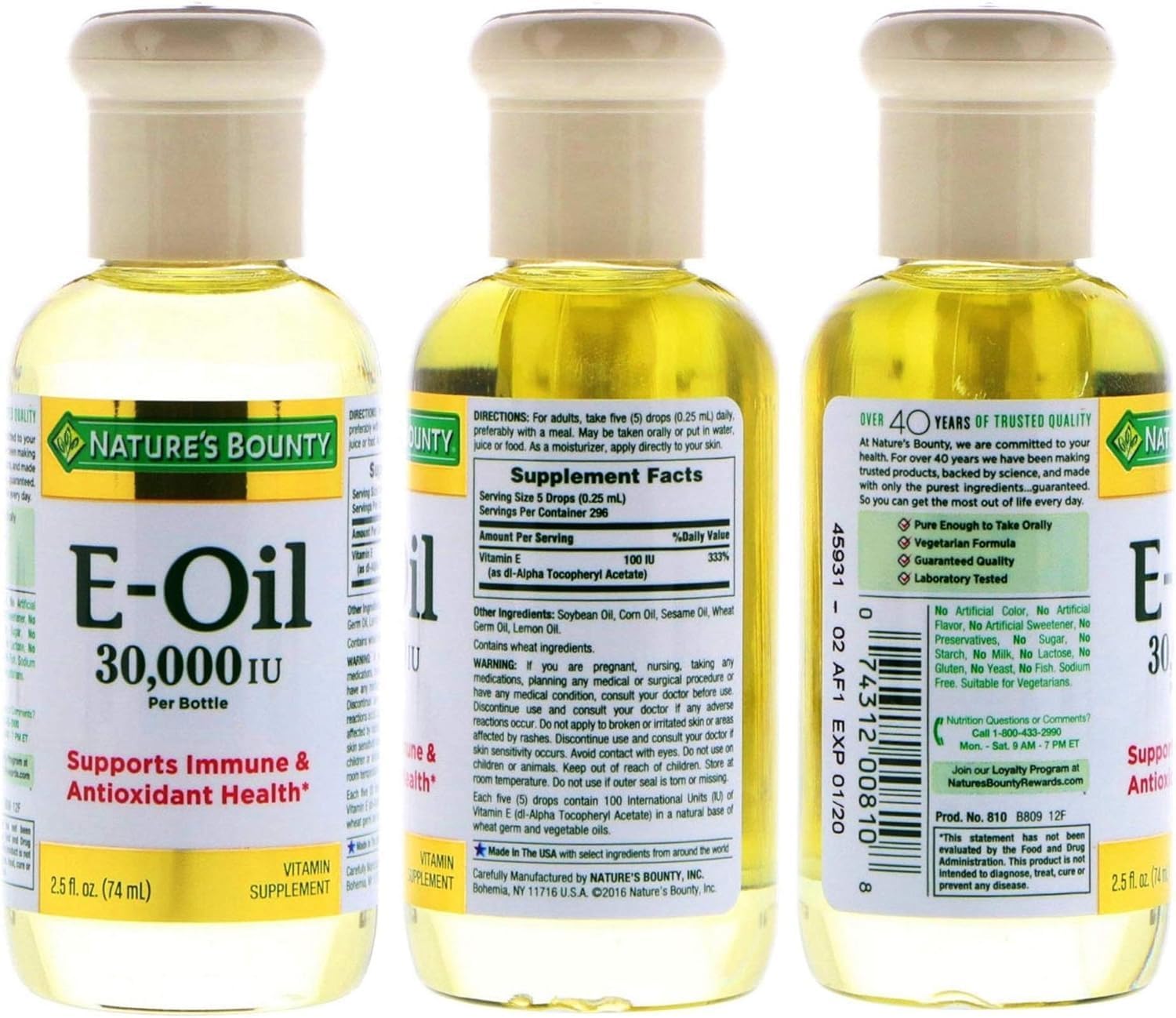 Pack of 4 Nature's Bounty Vitamin E Oil 2.50 oz - Skin Care Antioxidant Supplement