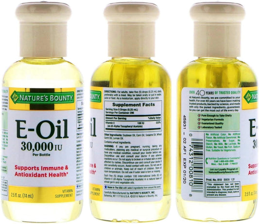 Pack of 4 Nature's Bounty Vitamin E Oil 2.50 oz - Skin Care Antioxidant Supplement