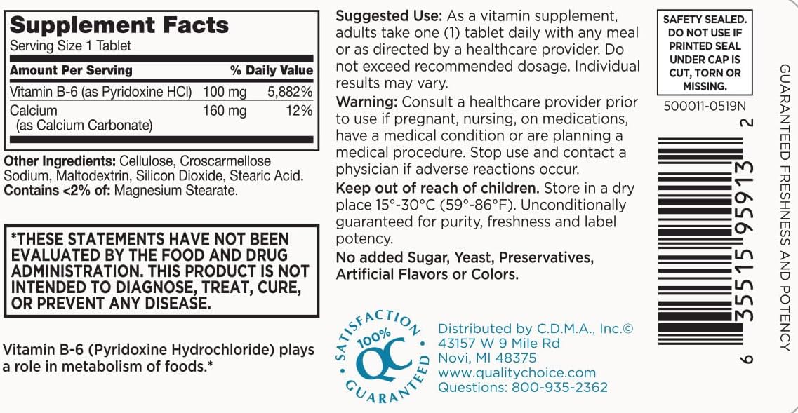 Pack of 5 High-Quality Vitamin B6 100 mg Tablets