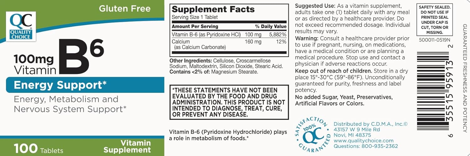 Pack of 5 High-Quality Vitamin B6 100 mg Tablets