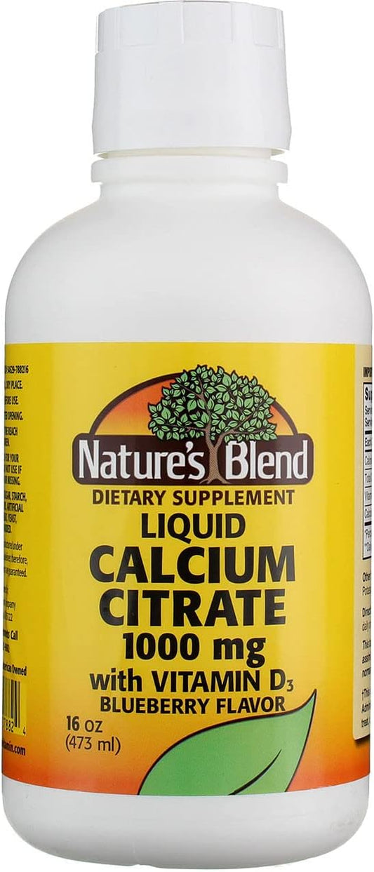 Pack of 5 Nature's Blend Calcium Citrate with D3 Blueberry Flavored Liquid - 16 oz Each