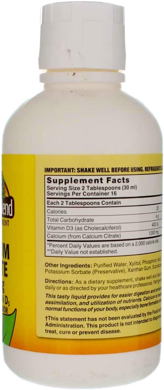 Pack of 5 Nature's Blend Calcium Citrate with D3 Blueberry Flavored Liquid - 16 oz Each