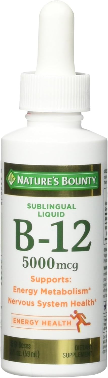 Pack of 5 Nature's Bounty B-12 5000 mcg Sublingual Liquid Energy Health Supplement 2 oz Bottle