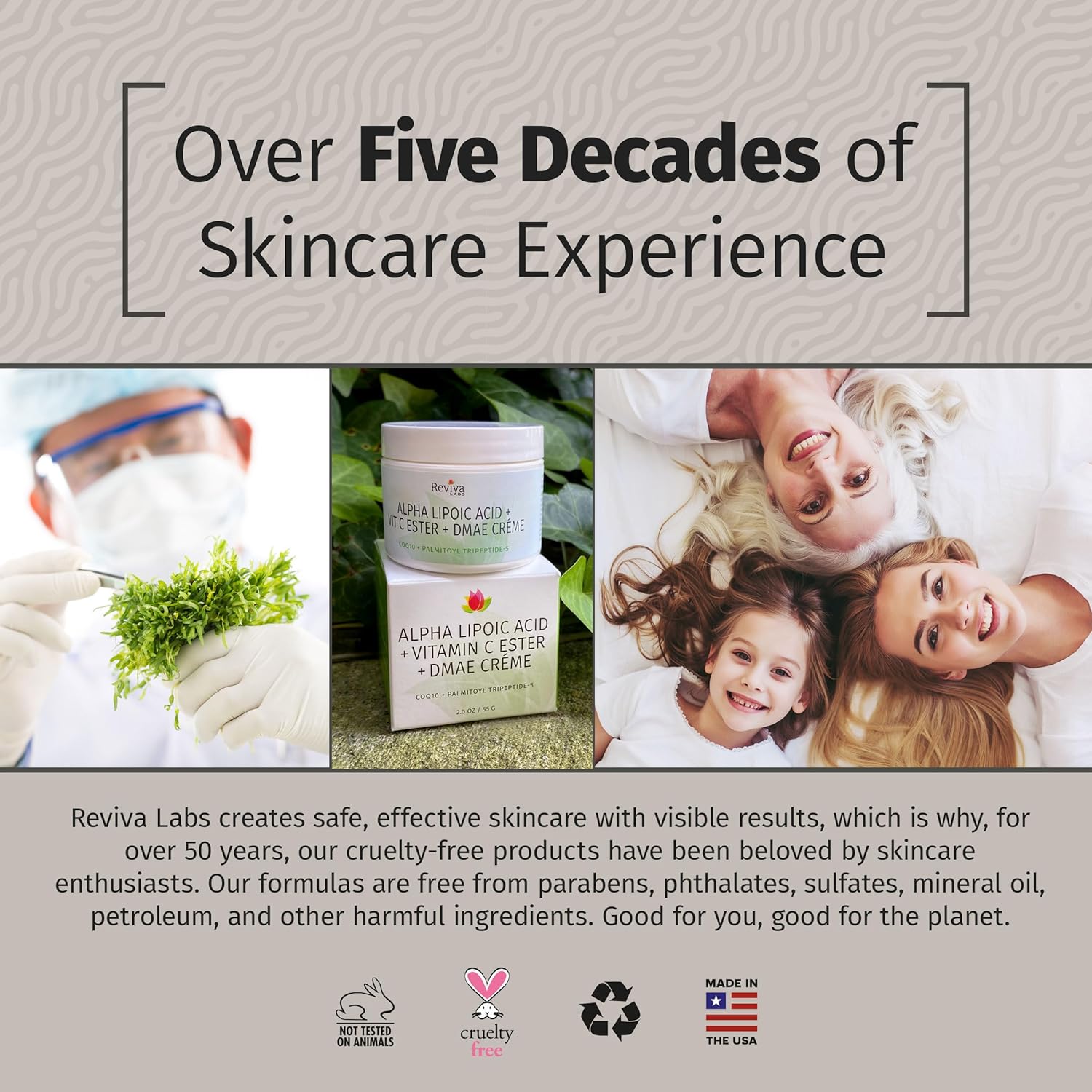 Pack of 5 Reviva Labs DMAE Cream with Alpha Lipoic Acid, Vitamin C Ester for Neck and Face - Skin Firming and Moisturizing Cream