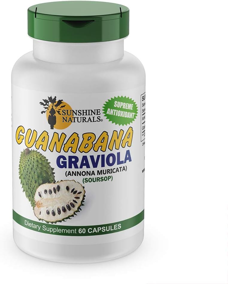 Pack of 5 Sunshine Naturals Graviola Supplement Capsules for Immune Support, Digestive Aid, and Antioxidant Defense