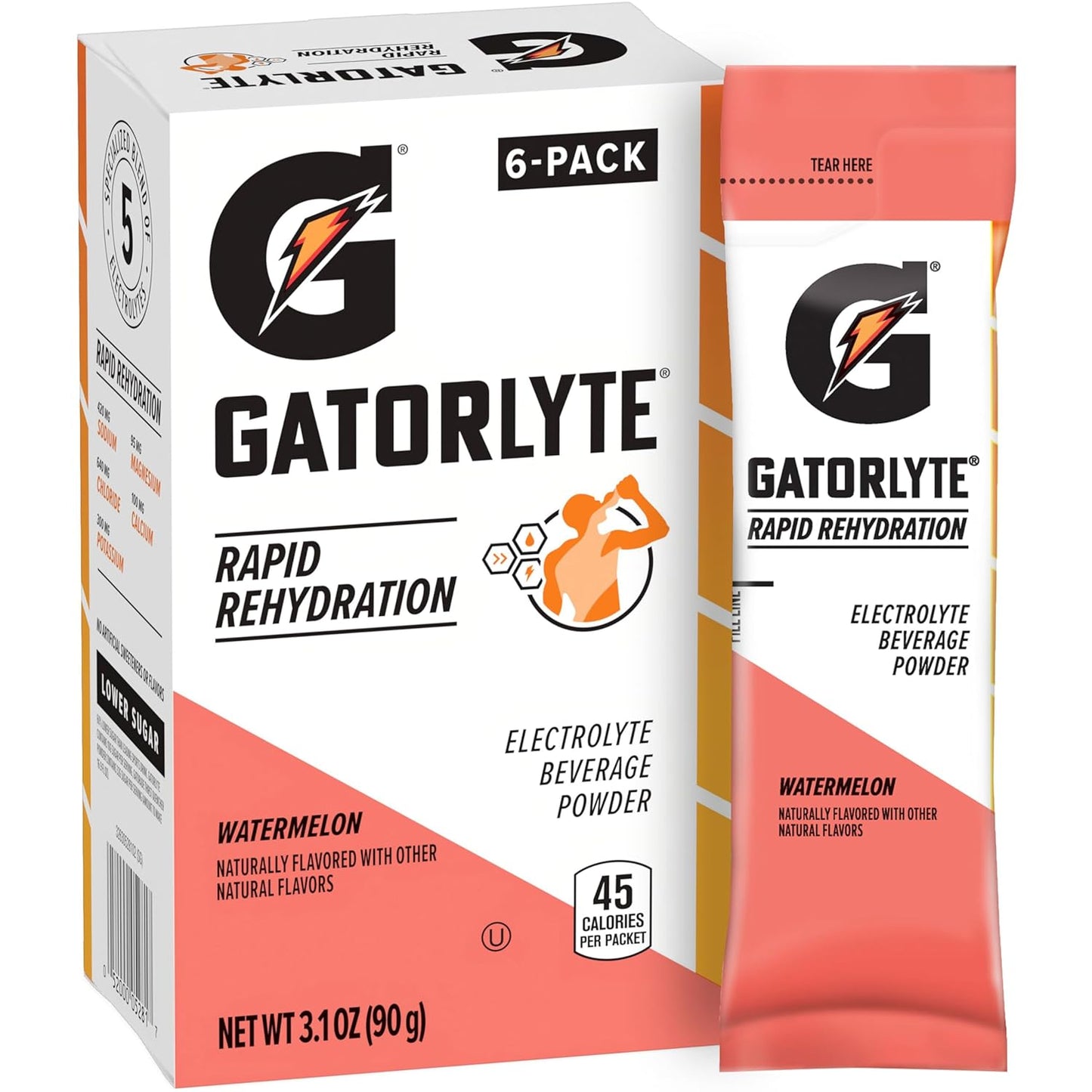 Pack of 6 Gatorlyte Powder Watermelon 16.9oz - Hydration Drink Mix for Athletes