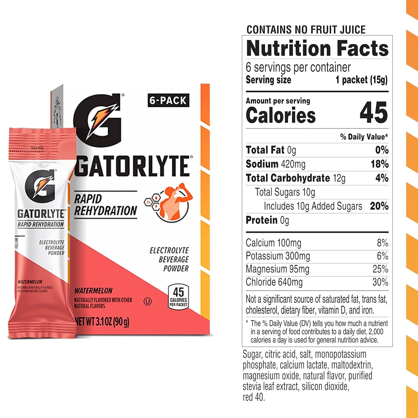 Pack of 6 Gatorlyte Powder Watermelon 16.9oz - Hydration Drink Mix for Athletes