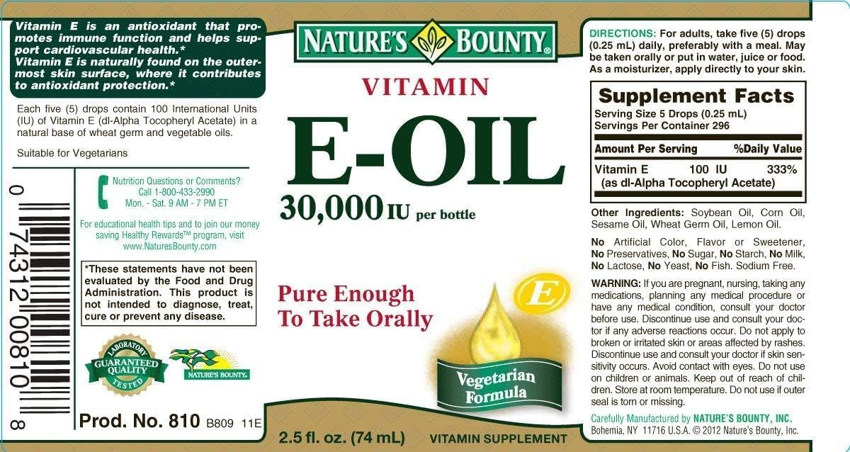 Pack of 7 Nature's Bounty Vitamin E Oil - 2.50 oz Bottles for Skincare