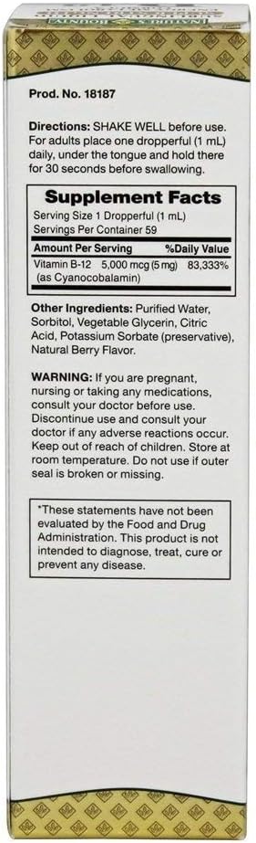 Pack of 9 Nature's Bounty B-12 5000 mcg Sublingual Liquid Energy Health Supplement, 2 oz Bottle