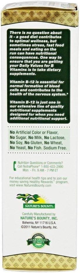 Pack of 9 Nature's Bounty B-12 5000 mcg Sublingual Liquid Energy Health Supplement, 2 oz Bottle