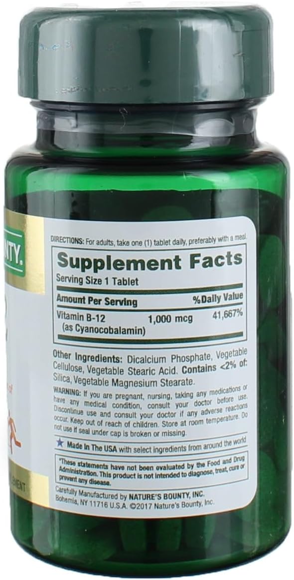 Pack of 9 Nature's Bounty Vitamin B-12 1000 mcg Tablets - 900 Tablets in Total