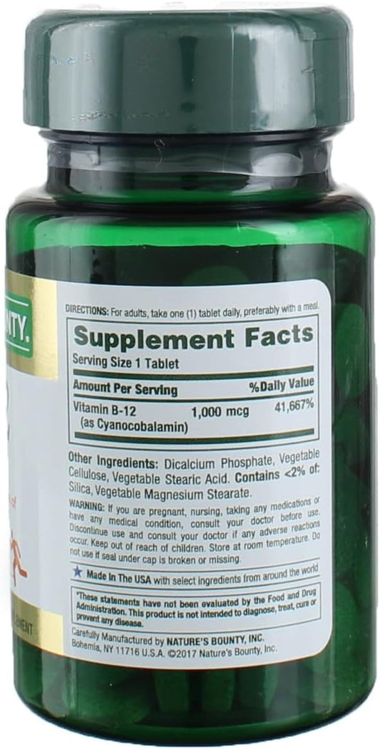 Pack of 9 Nature's Bounty Vitamin B-12 1000 mcg Tablets - 900 Tablets in Total
