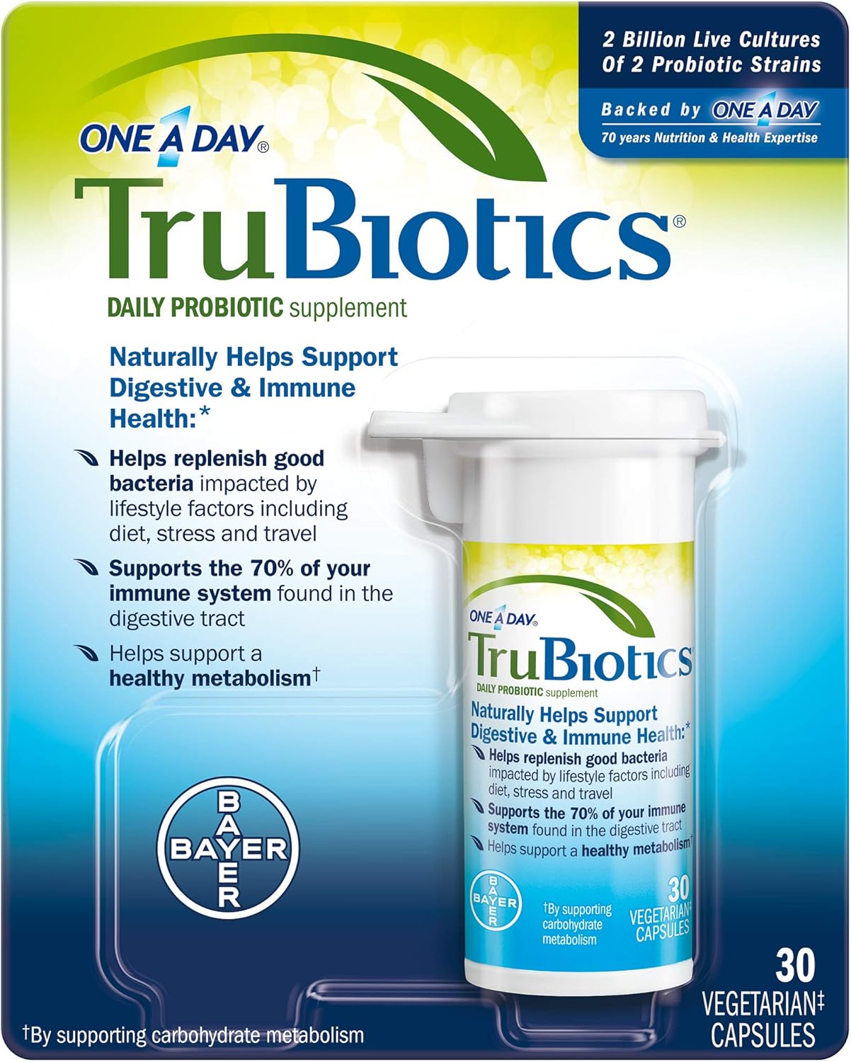Pack of 90 TruBiotics Daily Probiotic Capsules - Gluten Free Digestive + Immune Support Supplement for Men and Women