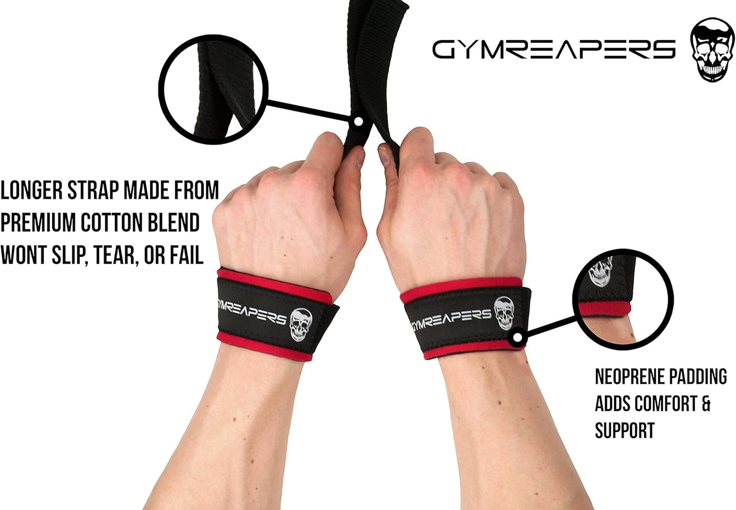 Padded Neoprene Lifting Wrist Straps - 18 inch Cotton for Weightlifting, Bodybuilding, Powerlifting, Strength Training, Deadlifts