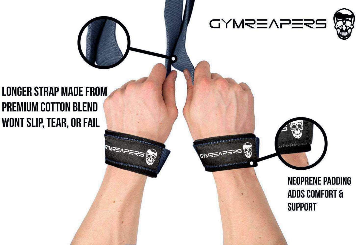 Padded Neoprene Lifting Wrist Straps for Weightlifting, Powerlifting, Strength Training - 18 inch Cotton - Gymreapers