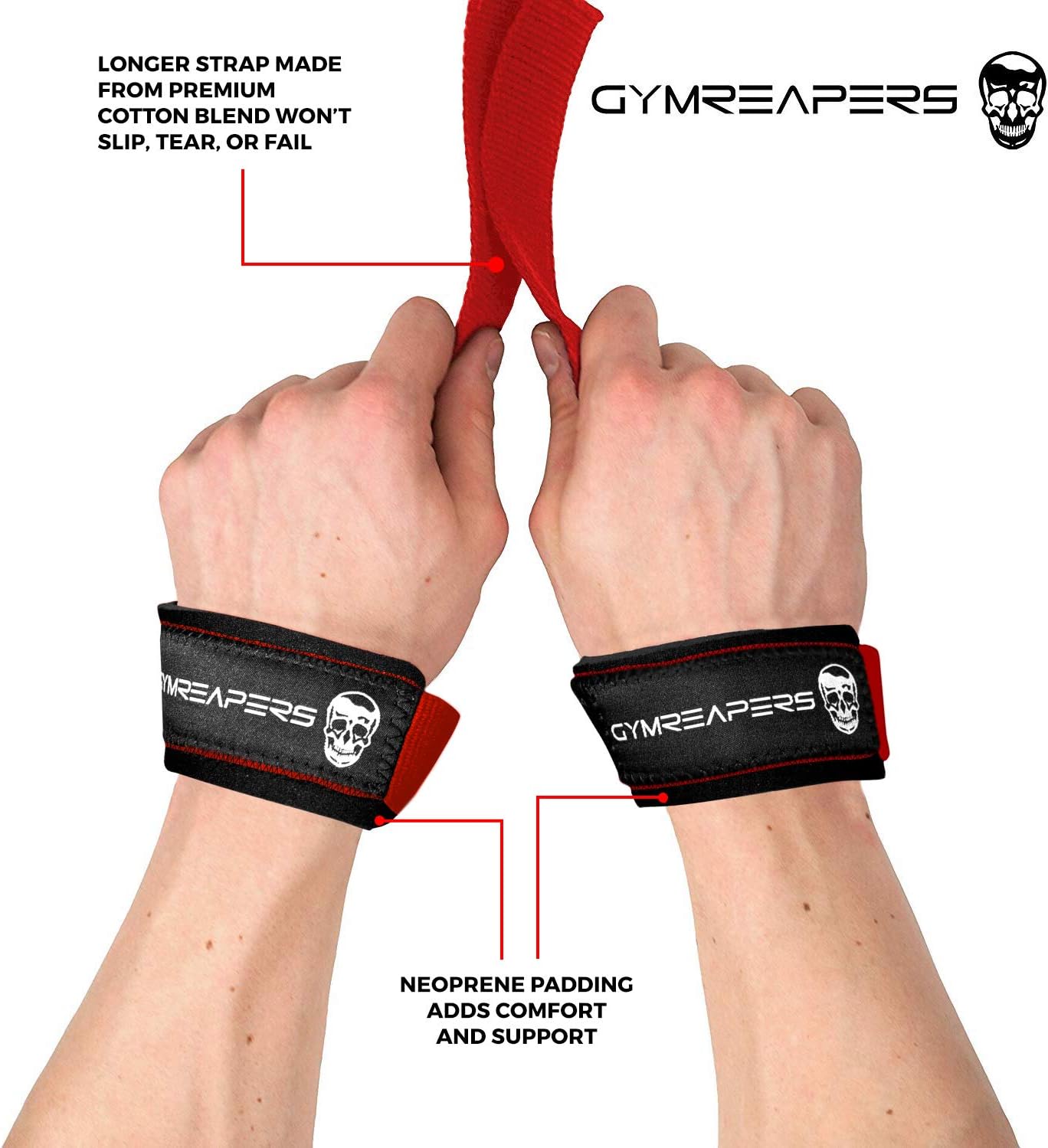 Padded Neoprene Lifting Wrist Straps for Weightlifting, Deadlifts, Powerlifting - 18 inch Cotton - Gymreapers