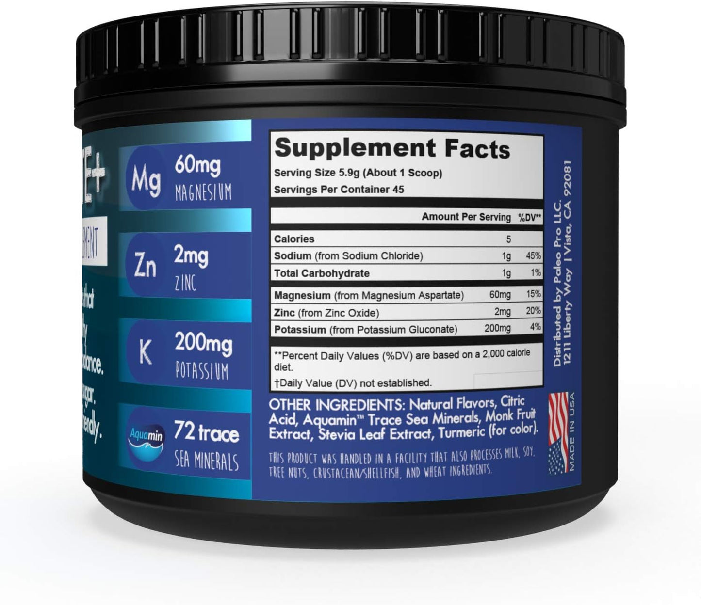 Paleo Pro HYDROLYTE+ Electrolyte Powder Drink Mix - Cool Lime Flavor, Keto & Paleo Friendly, 0g Sugar, 1g Carb, 45 Servings