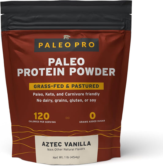 PaleoPro Grass-Fed Protein Powder - Gluten and Dairy Free with No Sugar or Net Carbs - Paleo & Keto Friendly - Aztec Vanilla Flavor - 15 Servings - 1 lb