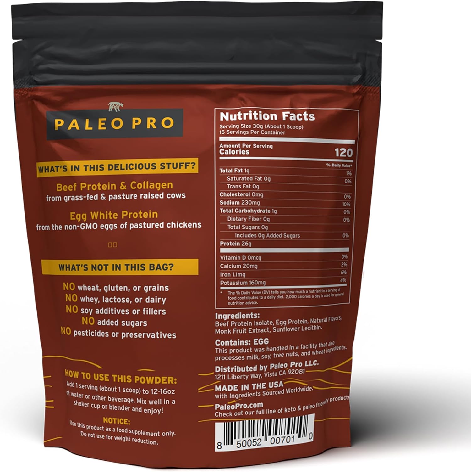 PaleoPro Grass-Fed Protein Powder - Gluten and Dairy Free with No Sugar or Net Carbs - Paleo & Keto Friendly - Aztec Vanilla Flavor - 15 Servings - 1 lb