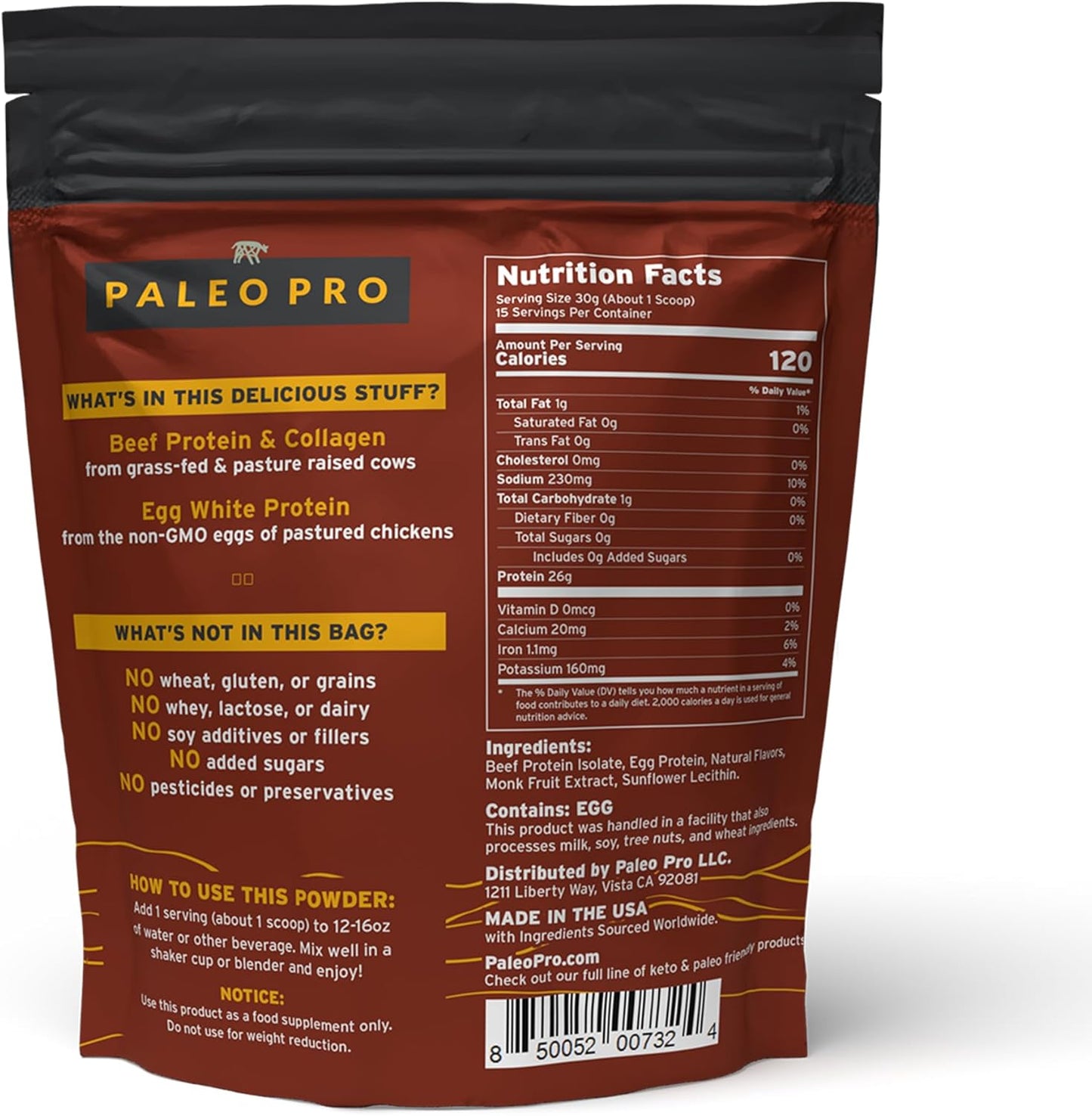 PaleoPro Protein Powder: Gluten, Dairy, Whey, and Soy Free, Hormone-Free Grass-Fed Beef, Mayan Mocha Flavor, 1lb/454g