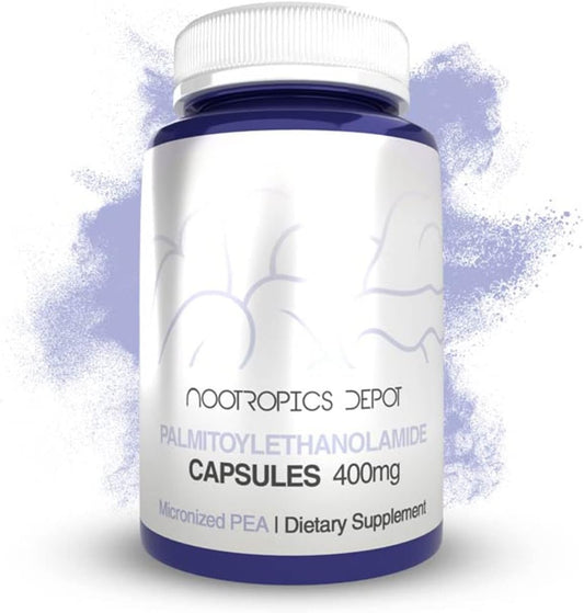 Palmitoylethanolamide Capsules 400mg | 60 Count | Pain Management Support | Anti-Inflammatory | Nootropics Depot