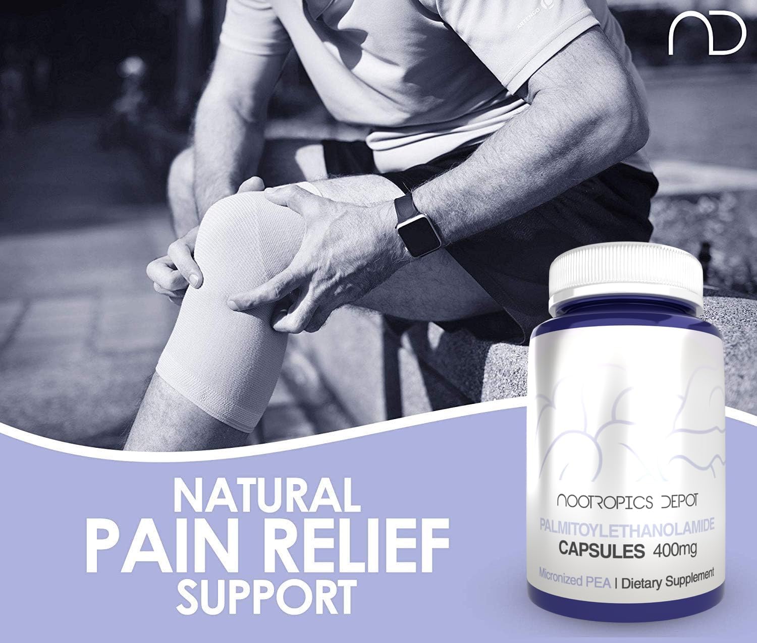 Palmitoylethanolamide Capsules 400mg | 60 Count | Pain Management Support | Anti-Inflammatory | Nootropics Depot