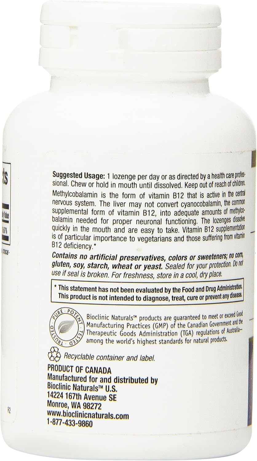 Pamoire Bioclinic Naturals B12 Methylcobalamin Lozenges - 1000 mcg (60 Count)