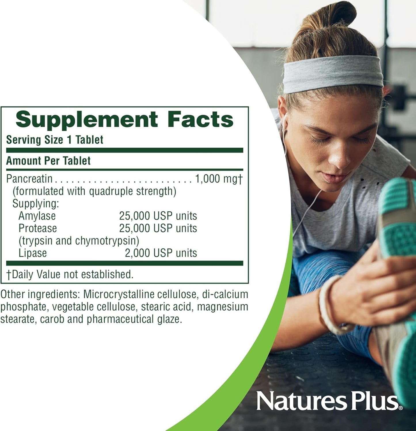 Pancreatin 1000mg Tablets - Natural Digestive Enzyme Supplement with Amylase, Protease & Lipase - Gluten-Free - 60 Servings