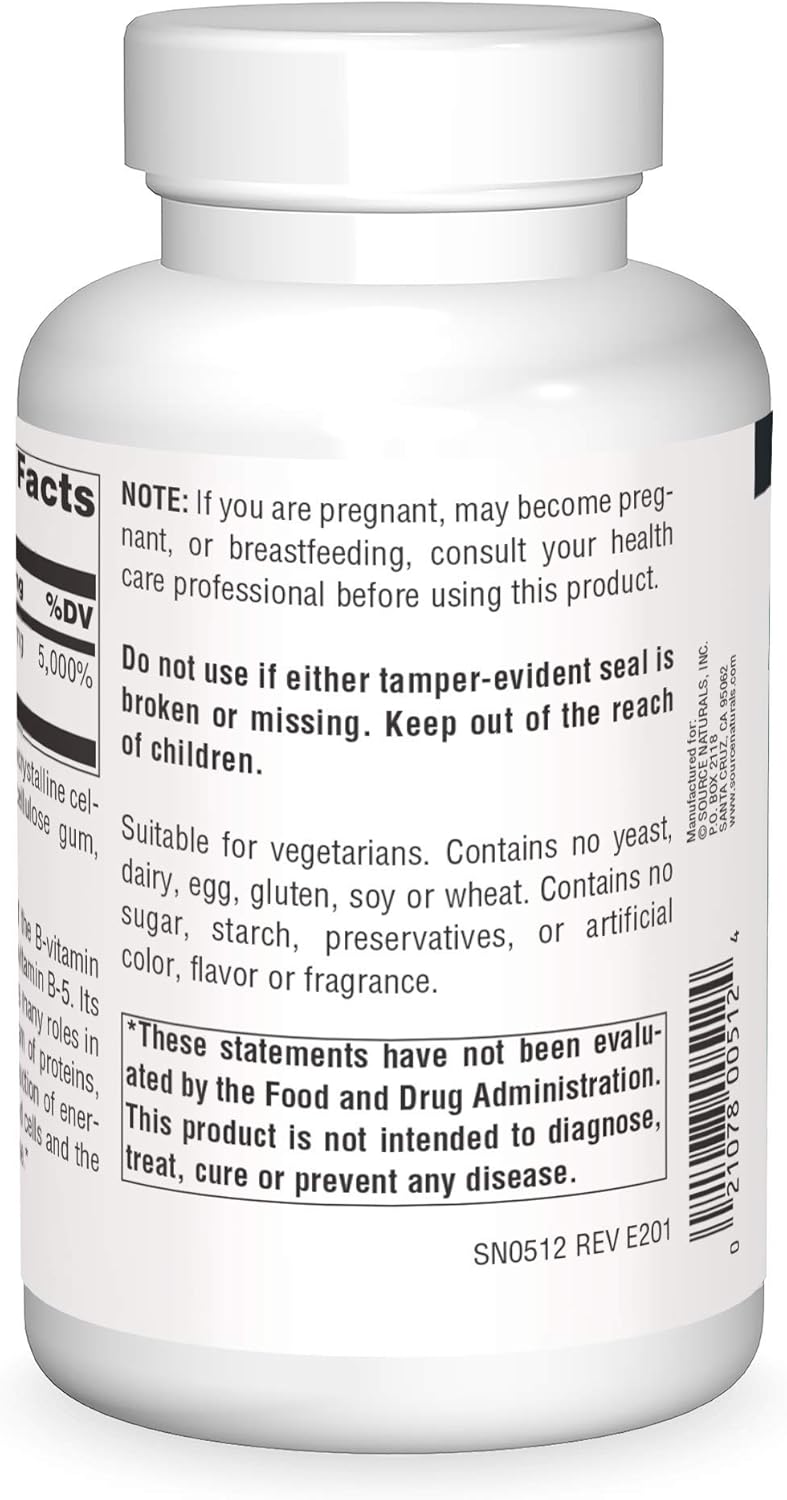 Pantothenic Acid 250 mg Vitamin B-5 Dietary Supplement by Source Naturals - 250 Tablets
