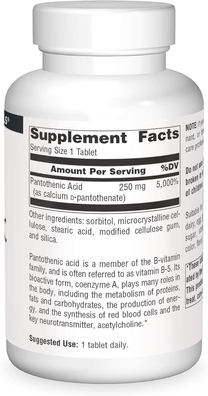 Pantothenic Acid 250 mg Vitamin B-5 Dietary Supplement by Source Naturals - 250 Tablets