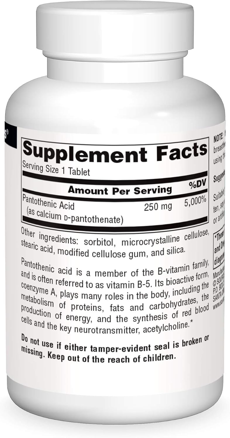 Pantothenic Acid 250mg Vitamin B-5 Supplement - 100 Tablets by Source Naturals
