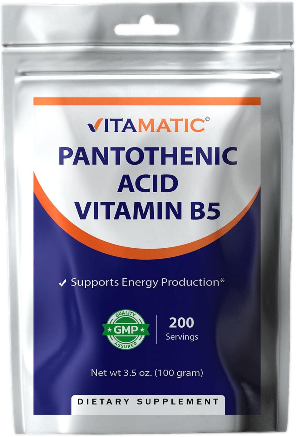 Pantothenic Acid Powder 500mg - 100g - Vitamin B5 Supplement for Energy & Metabolism - 200 Servings