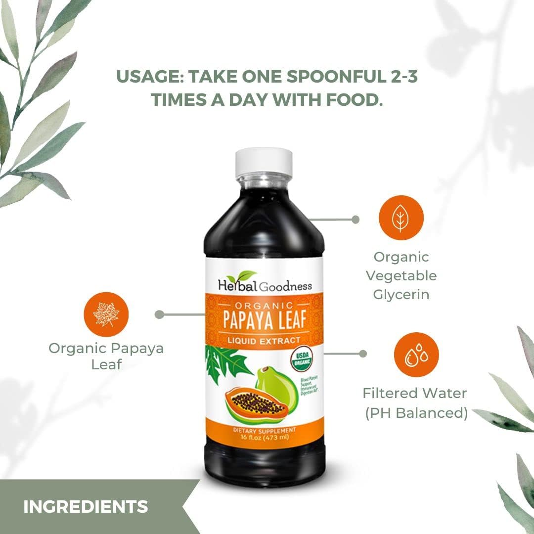 Papaya Leaf Extract Combo Pack - Digestive & Blood Support, 2 Units, 12oz & 16oz, Non GMO, Herbal Goodness