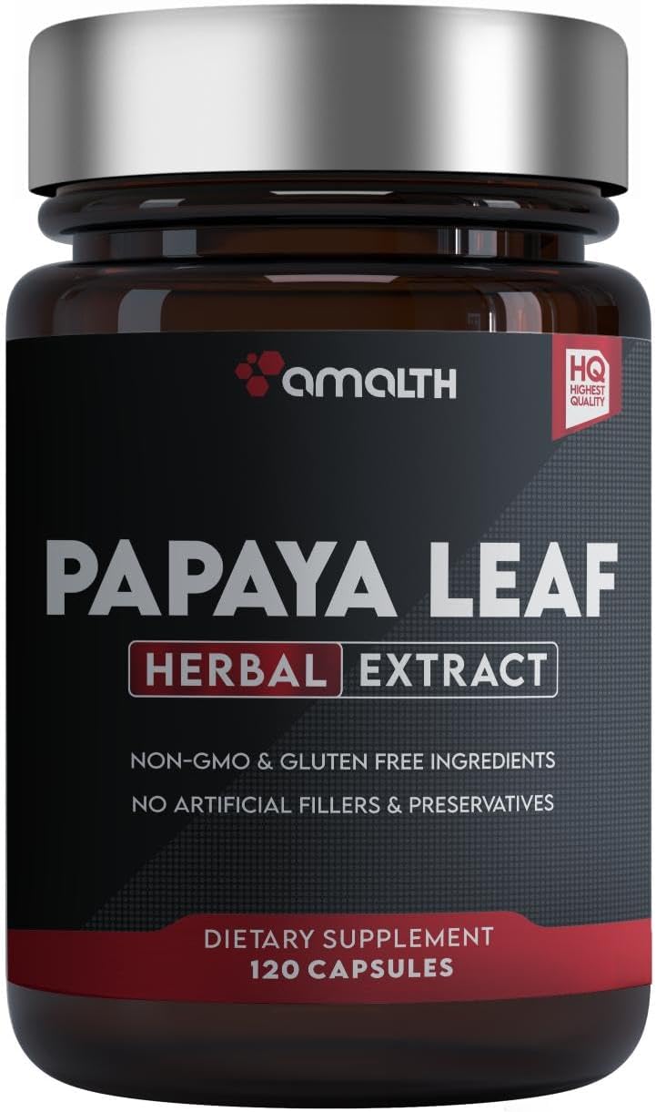 Papaya Leaf Extract Enzymes 10x Strength Capsules for Digestive, Immune & Blood Health - 90ct USA Developed by Amalth