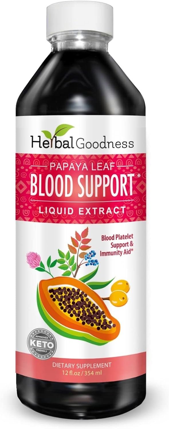 Papaya Leaf Extract Liquid - High Potency Blood Support Formula - Promotes Healthy Platelets, Digestion, and Blood Cleansing - 12oz - Herbal Goodness
