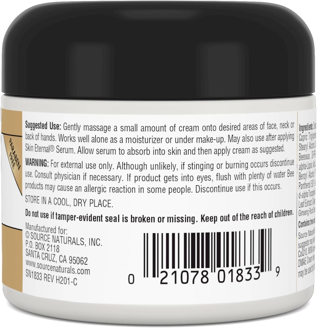Paraben-Free 2 oz Source Naturals Skin Eternal DMAE Cream for Youthful Skin